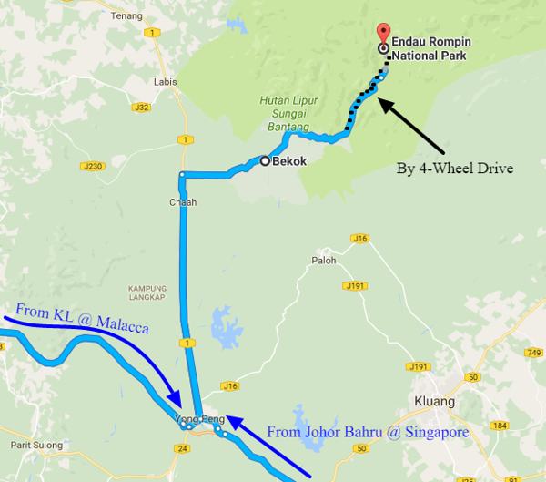 Endau Rompin National Park Via Bekok Town, Johor Access Road Map